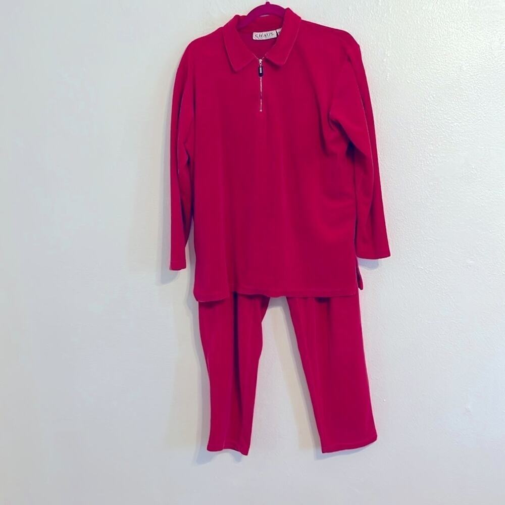 VTG Chaus Sport Size M 80’s Strawberry Red Velour Jogger Track Pant/ Top Set Y2K